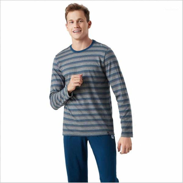 

2020 autumn homewear male casual striped pajama sets male modal cotton sleepwear suit men o-neck collar t shirt & pants xxxl1, Black;brown