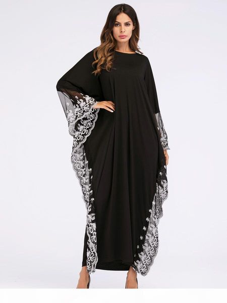 

elegant casual dresses muslim abaya arab turkish singapore lace embroidered robe jilbab dubai muslims women dresses islamic dress, Black;gray