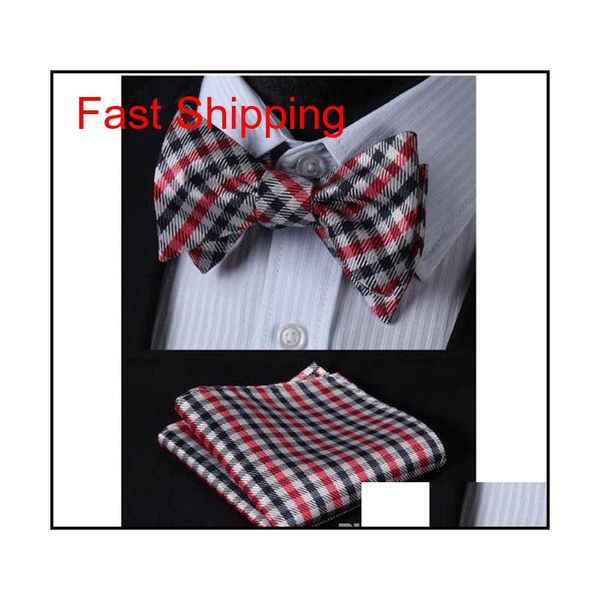 

check 100%silk jacquard woven men butterfly self bow tie bowtie pocket square handkerchief hanky suit set #rc2 80ecs, Black;gray