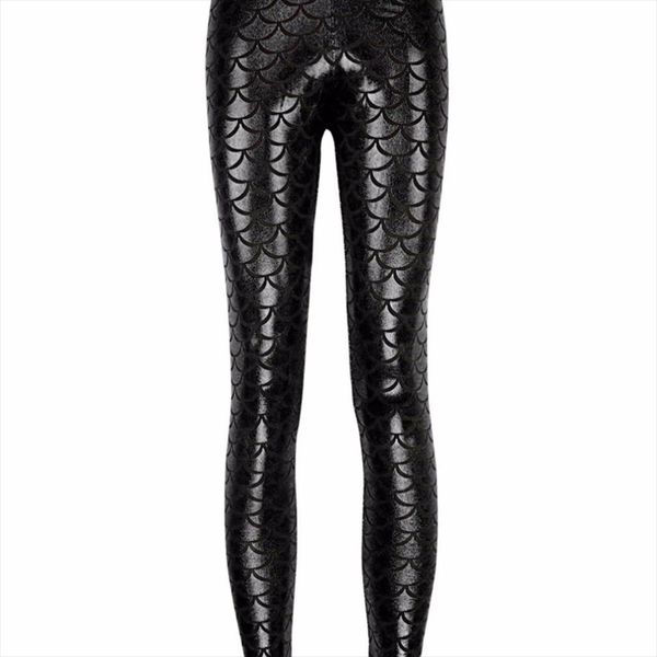 

mermaid shiny dotted dragon fish scale leggings fashion open color pencil pants mermaid scales fish dragon leggings, Black