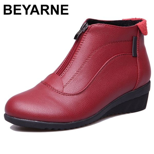 

beyarne autumn winter boots women ankle boots shoes woman fashion wedges heels woman boots leather shoes female zip t200425, Black