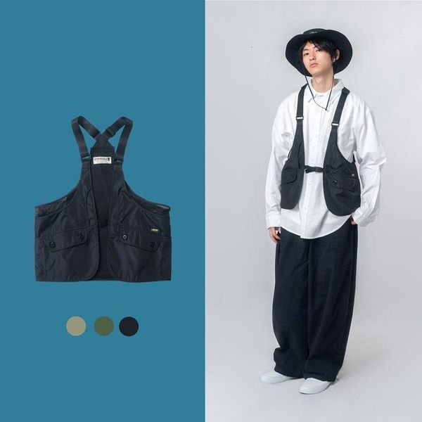 

male female japan korea style loose function waistcoat sleeveless jacket men fashion streetwear hip hop vest coat, Black;white
