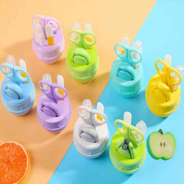 

4pcs set cartoon baby nail clippers set safety nail clippers kit with storage box newbron infant baby care tool
