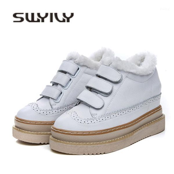 

boots swyivy white shoes sneakers genuine leather 2021 winter warm fur casual female velvet platform snow ankle boot1, Black