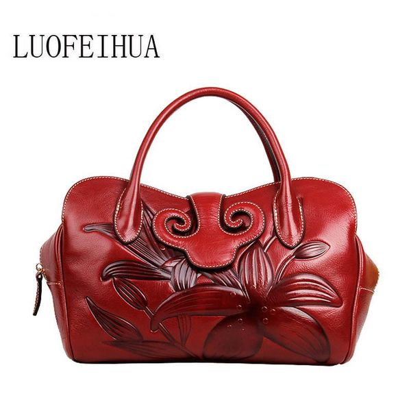 

luofeihua 2020 new leather handbag original chinese style first layer cowhide ladies shoulder messenger bag designer bags