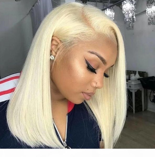 

613 blonde lace front wig natural hairline braziian remy human hair ombre blonde short bob wigs for women translate lace, Black;brown