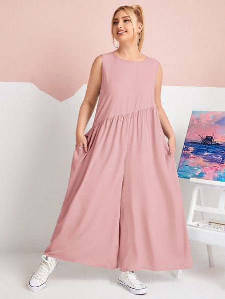 

plus pocket detail wide leg jumpsuit i9mg#, Black