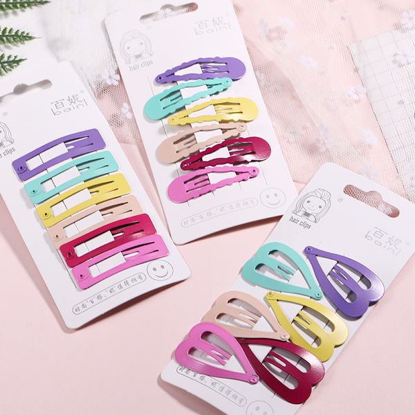 

6pcs/lot girls cute candy colors drop geometric hairpins lovely princess barrettes headbands kids gift hair accessories, Slivery;white