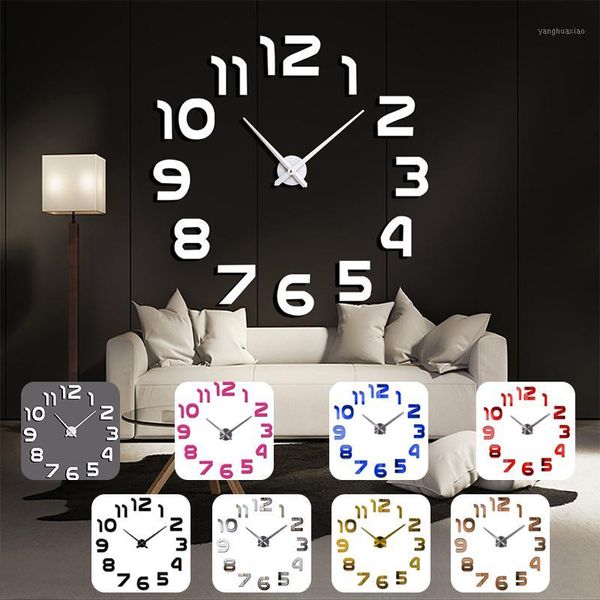 

wall clocks creative 3d frameless clock diy acrylic mirror stickers adhesive home decoration living room bedroom quartz needle1