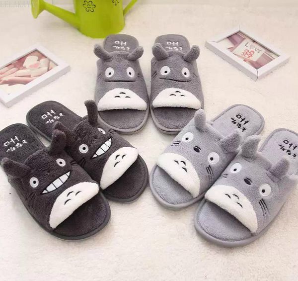 

new cute totoro cartoon winter plush couple shoes lovely home floor non-slip bedroom keep warm soft slipper women men slippers x1020, Black