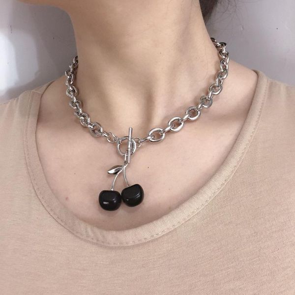 

шарм симпатичные вишневый choker ожерелье для женщин заявления из нержавеющей стали боковой цепи кулон кристалл воротник девушки hiphop ювел, Golden;silver