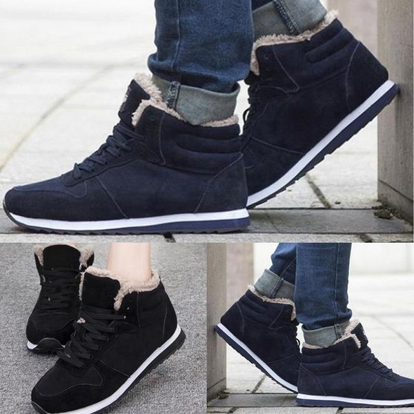 

boots men shoes winter warm fur casual lace up round toe flock footwear for man sneakers, Black