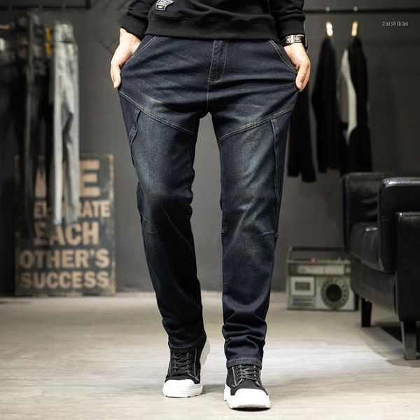

men's harem jeans loose mens elasticity hip hop baggy denim pants leisure men clothing cargo trousers boys mens bottoms1, Blue