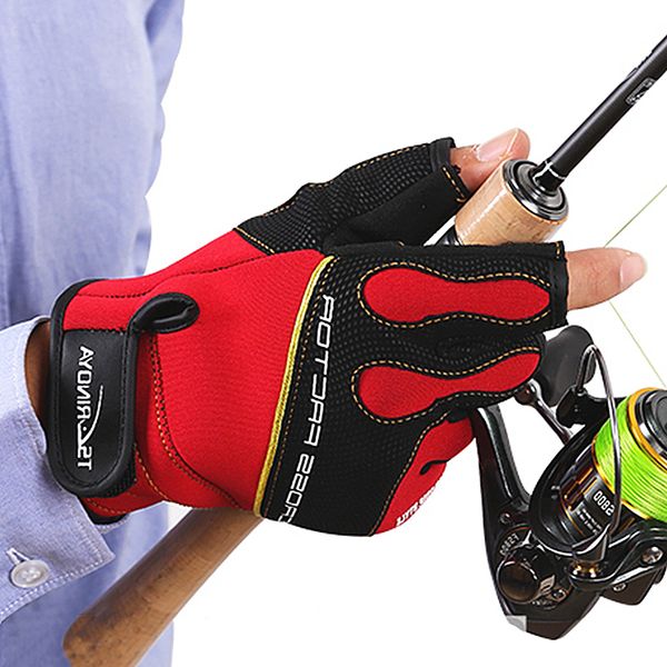 

tsurinoya anti slip 3 half finger waterproof breathable outdoor sports slip-resistant gloves for winter fishing, Blue;gray