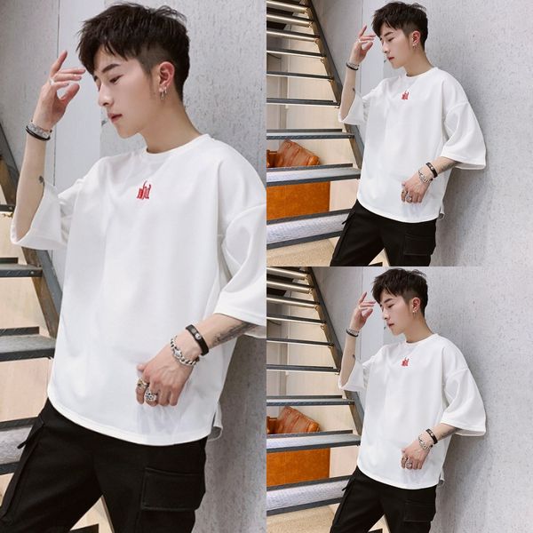 

short sleeve men's korean version trendy loose versatile fake t-shirt two piece bottomed student white crew half sleeve t-shirt zpprc z, Black