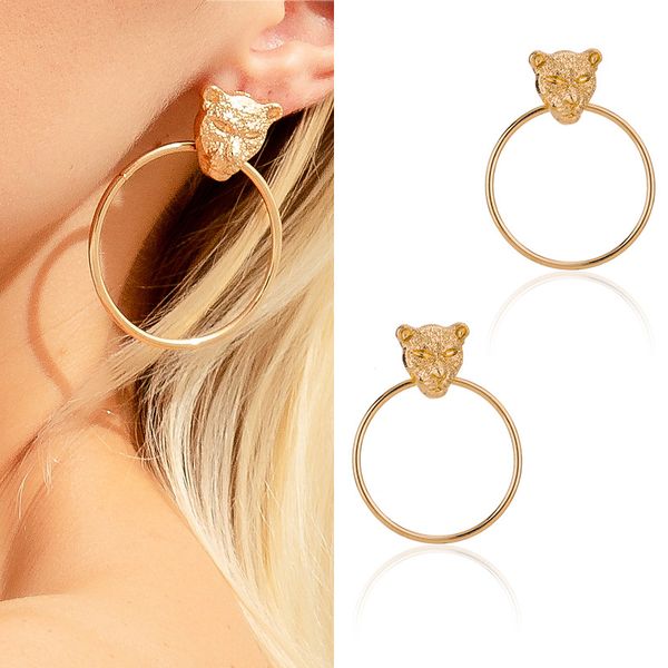 

cross-border earrings for women european and american exaggerating unique earrings leopard head geometric hollow metal earrings popular earr, Golden
