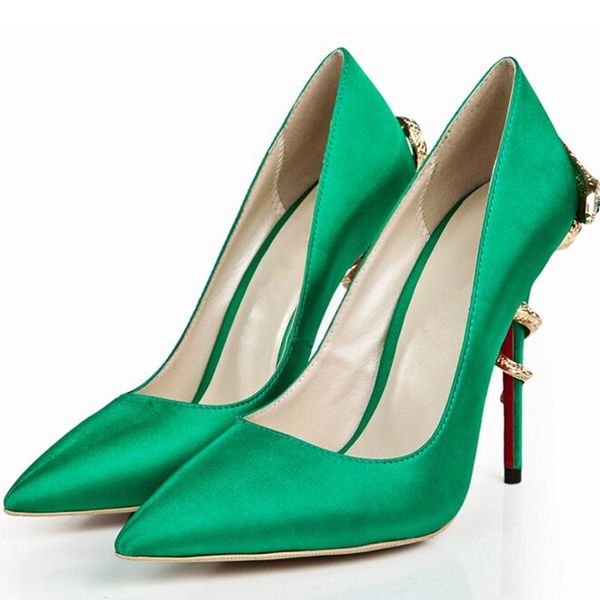 

satin 12cm high heel prom wedding party shoes green pointed toe women pumps evening dress shoes fashion heels, Black