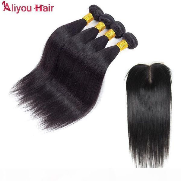 

peruvian silk straight with lace closure middle part 100% unprocessed brazilian peruvian straight virgin human hair weave natural color, Black;brown