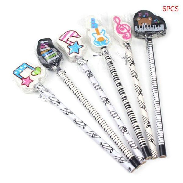 

6pcs musical note pencil 2b standard round pencils piano notes eraser writing drawing tool stationery school student gift1