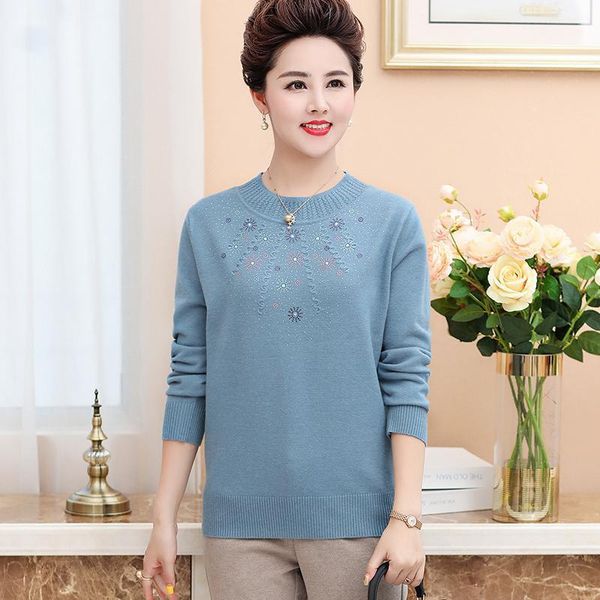 

women cashmere sweater autumn winter beading jumper long sleeve middle aged mother knit pullover sweaters1, White;black