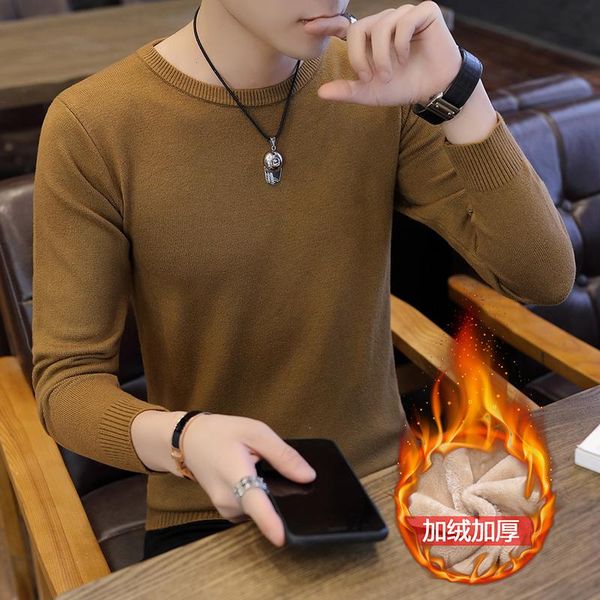 

2021 spring and autumn new men's round neck sweater korean slim trend knitted bottom coat men's sweater, White;black