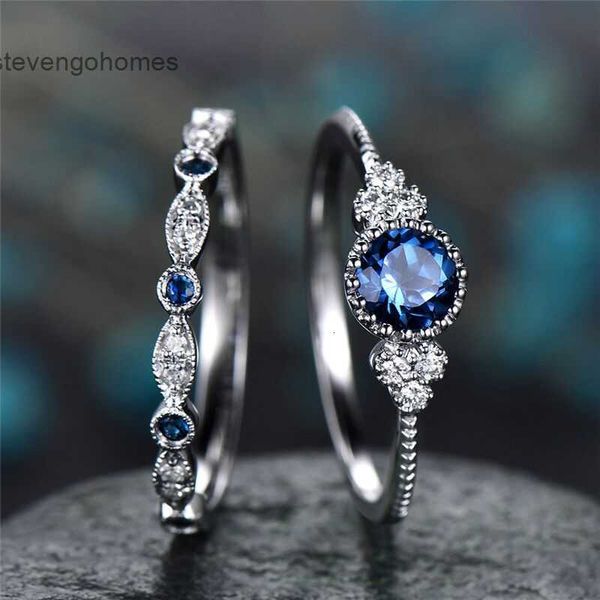 

women's simple and fashionable accessories green zircon alloy blue ring, Silver