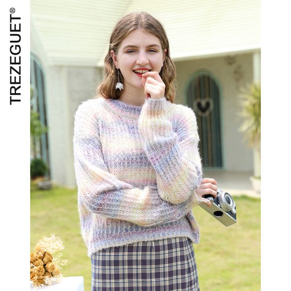 

striped women autumn winter 2020 new women's round neck loose pullover korean sweater 8066