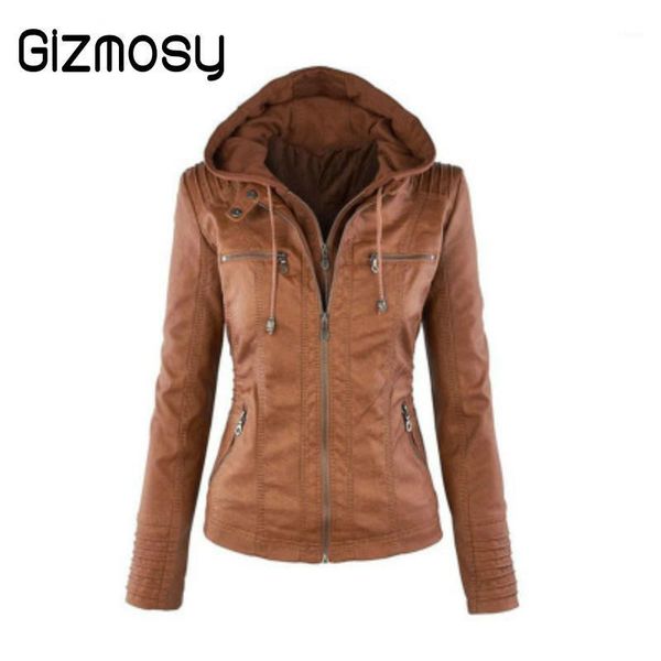 

european and american detachable lapel long sleeve plain zipper leather jacket super short outerwear women's leather garments1, Black;brown