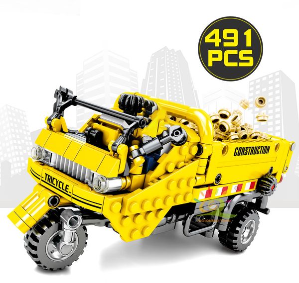 

huiqibao 491pcs трехколесный самосвал строительный блок technic градостроительство строительство кирпичи автомобилей игрушки для детей подар