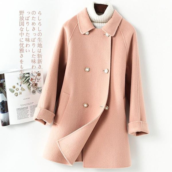 

spring autumn coat female elegant ladies woolen jacket women korean winter wool coat fashion pink manteau femme hiver 2020 190071, Black