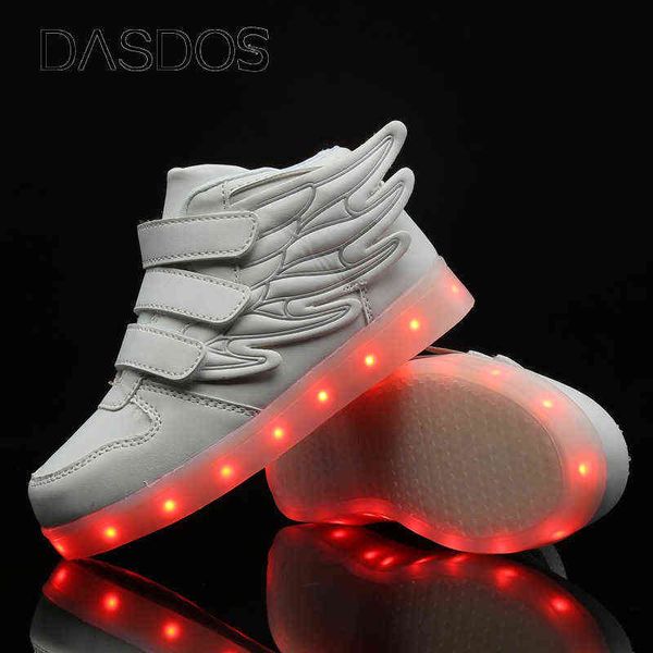 

luminous sneakers boy girl cartoon led light up shoes glowing trend kids shoes children wing charge casual trainers boots g0114, Black
