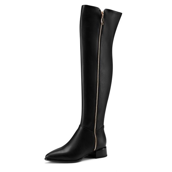 

2021 new female genuine shoes and black leather on knee high-size boots 34-43 kxo2