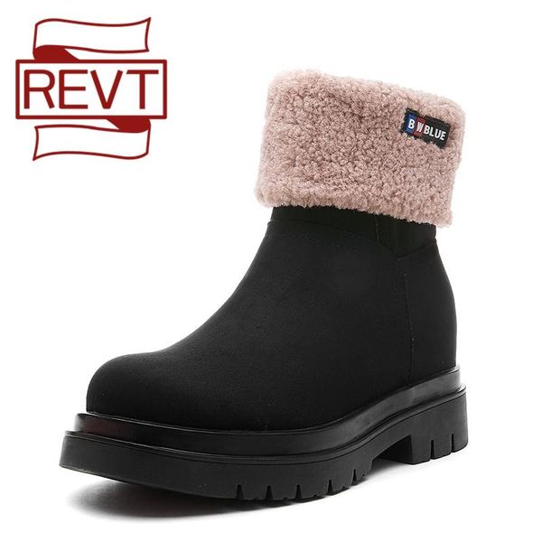 

boots revt genuel leather women winter fur warm snow ladies wool booties ankle boot comfortable shoes casual mid, Black