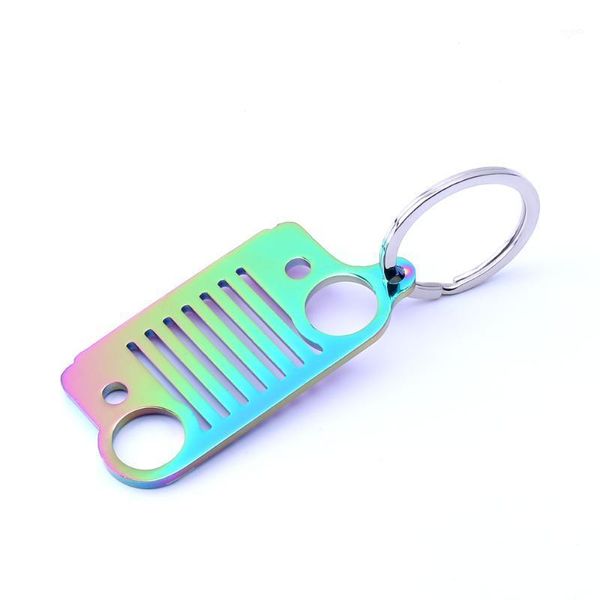 Chaveiros 2021 Moda Estilo de Carro Arco-íris Grelha de Aço Inoxidável Corrente chave, Keychain Keyring para CJ JK, TJ, YJ XJ1