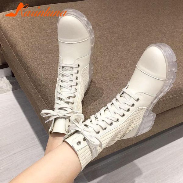 

karin brand new female 2020 autumn boots round toe thick hgih heels cross tied platform women boots ankle women shoes, Black