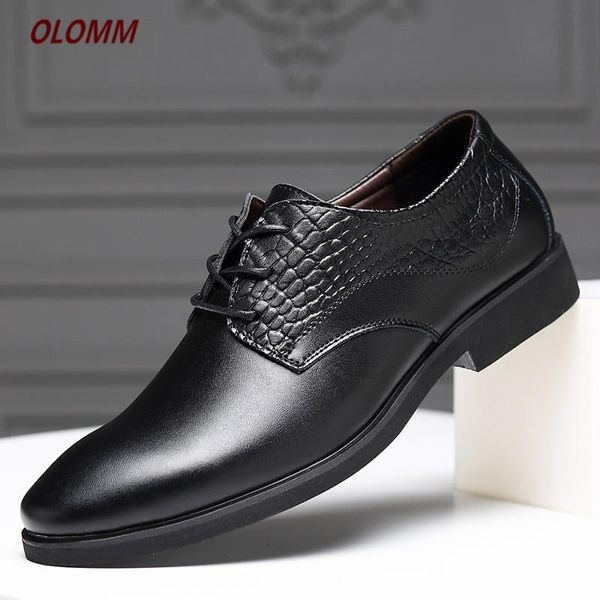

2020 new leather casual men shoes fashion men flats round comfortable office dress shoes lace up classic male footwear, Black