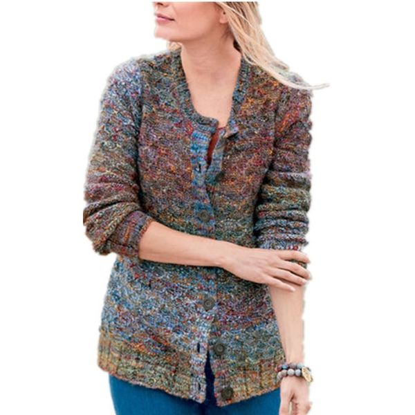 

cardigans woman sweaters fall new fashion color printing o-neck casual single-breasted plus size sweater lugentolo, White;black