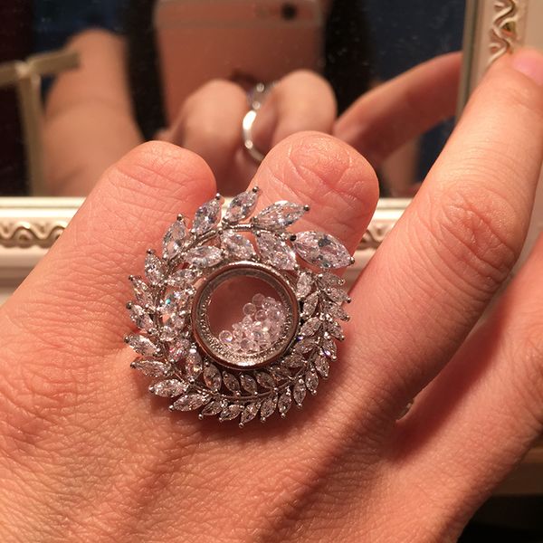 

olive leaf ring with super sparkle crystal zircon mirror sand broken diamond ring inlaid with zircon, Silver
