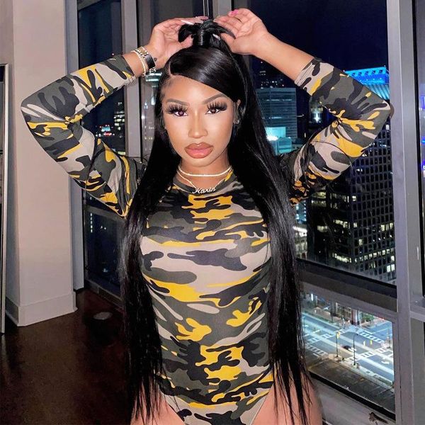 

female bodysuit women camouflage long sleeve bodysuits casual skinny body autumn winter o-neck one piece clothing, Black;white