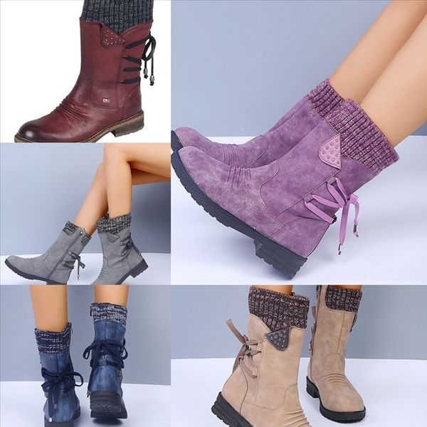 

mzm designer desert boot women classic tall boots womens boots snow leather winter boots lady thick heel outsole m chunky rubber cowboy, Black