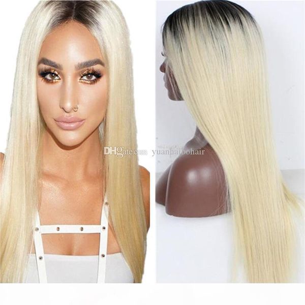 

celebrity wigs full lace wig ombre 1b 613 silky straight russian blonde ombre hair glueless blonde lace front wig ing, Black;brown