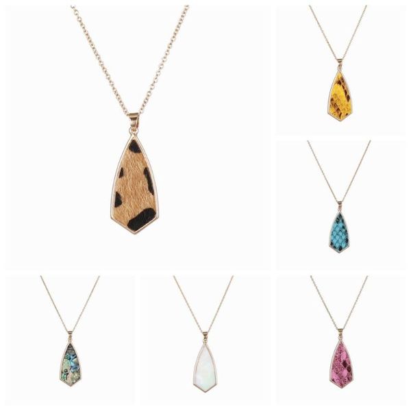 

chokers zwpon triangle kite leopard snakeskin leather pendant necklace fashion long chain for woman jewelry wholesale, Golden;silver