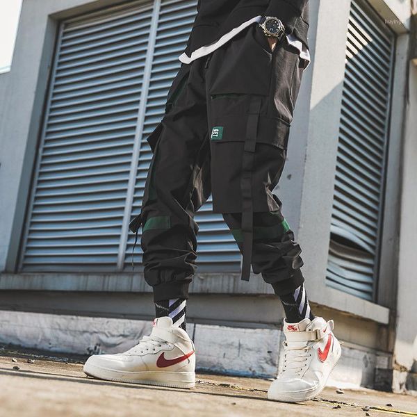

streetwear men's multi pockets cargo harem pants hip hop casual male track pants joggers trousers fashion harajuku men1, Black