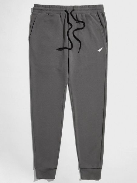 

men eagle print drawstring waist sweatpants 49tm#, Black