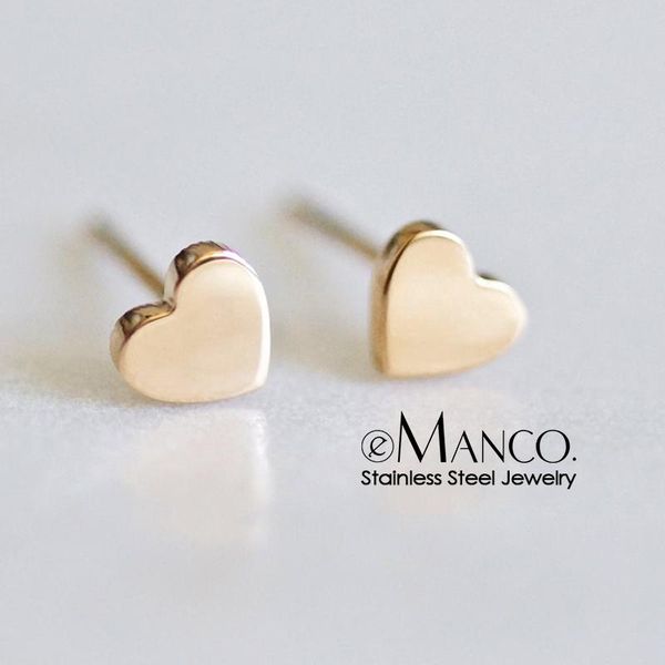 

emanco 316l stainless steel stud earrings for women minimalist small stud gold color earrings heart ear jewelry, Golden;silver