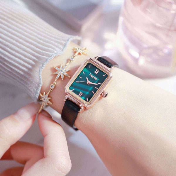 

watch ins popular women's temperament simple wind watch female malachite texture dial net red with small green watch kkbf, Slivery;brown