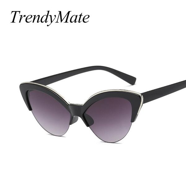 

sunglasses small cat eye women brand designer half metal black red leopard green oval sun glasses for gif 5184t, White;black