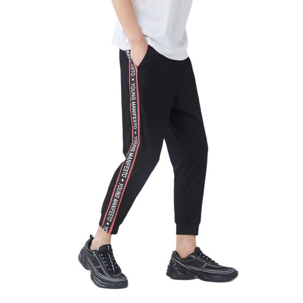 

summer new casual pants men lapel striped korean letter printed cotton sprots trousers for man trend 201110, Black