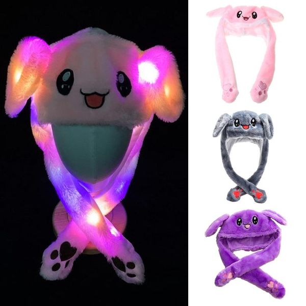 

cartoon animal plush hat led light up moving ears warm cosplay cap k9fe, Blue;gray