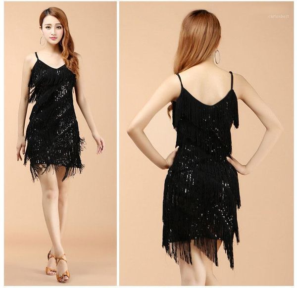 

stage wear 2021 tassel latin dance dress fringe costumes for women, Black;red